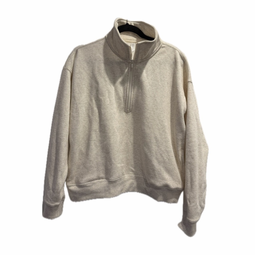 Fabletics Women’s Beige Cropped Quarter Zip-Up Sweater Size XL